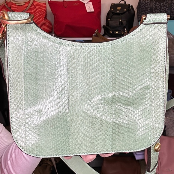 Tory Burch James Snake Embossed Leather Crossbody Menthol R $498 VGUC 2020 - Picture 4 of 10